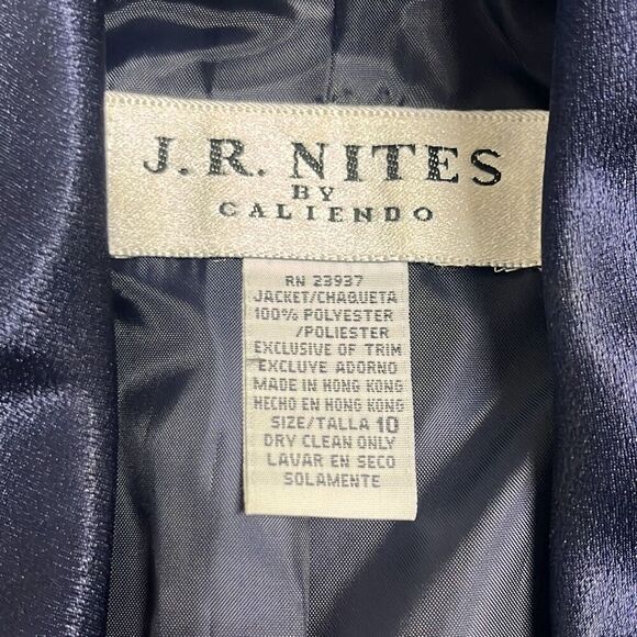JR Nites by Caliendo Size 10 Jacket Sheer Sleeves Beaded Vest Satin Trim Blue - Picture 9 of 12